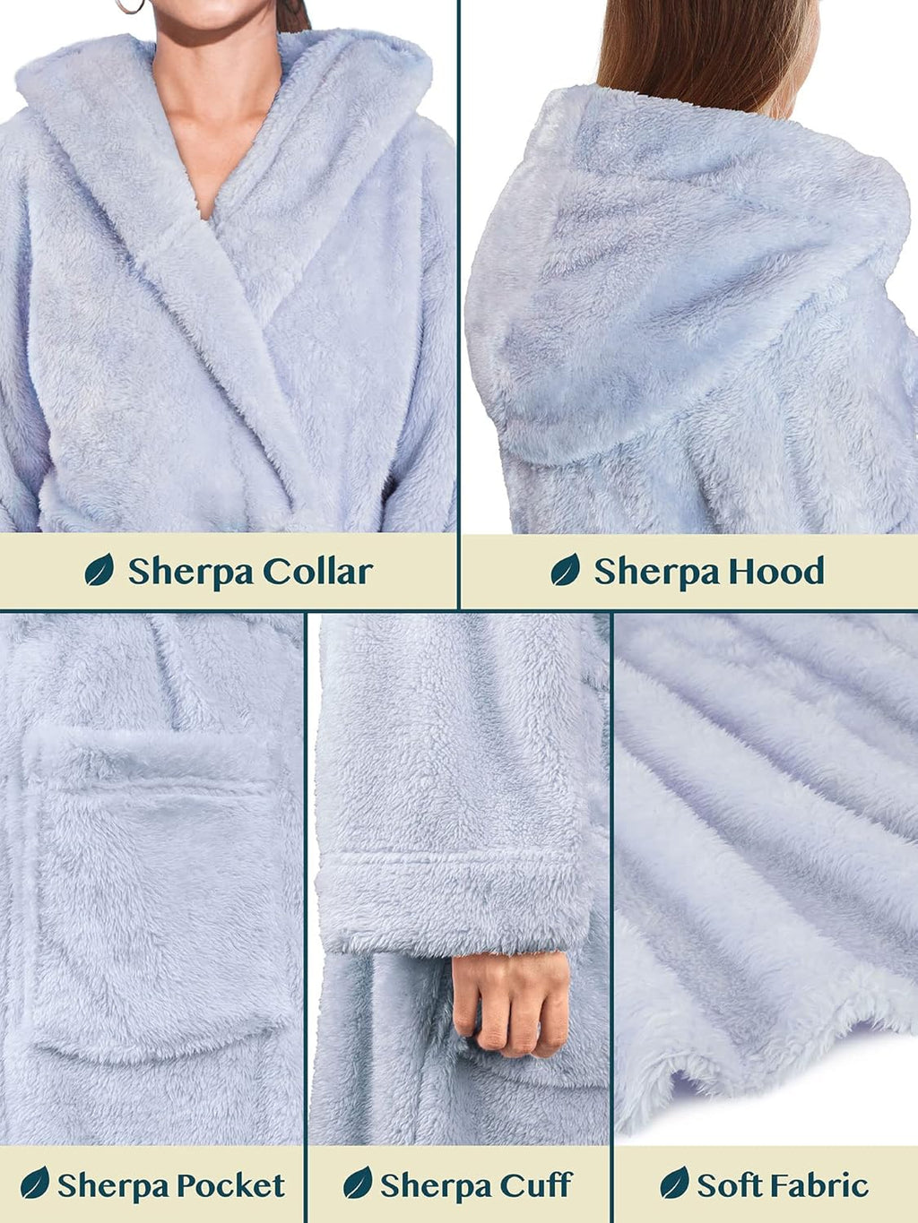 Women Hooded Plush Soft Robe | Fluffy Warm Fleece Sherpa Shaggy Bathrobe