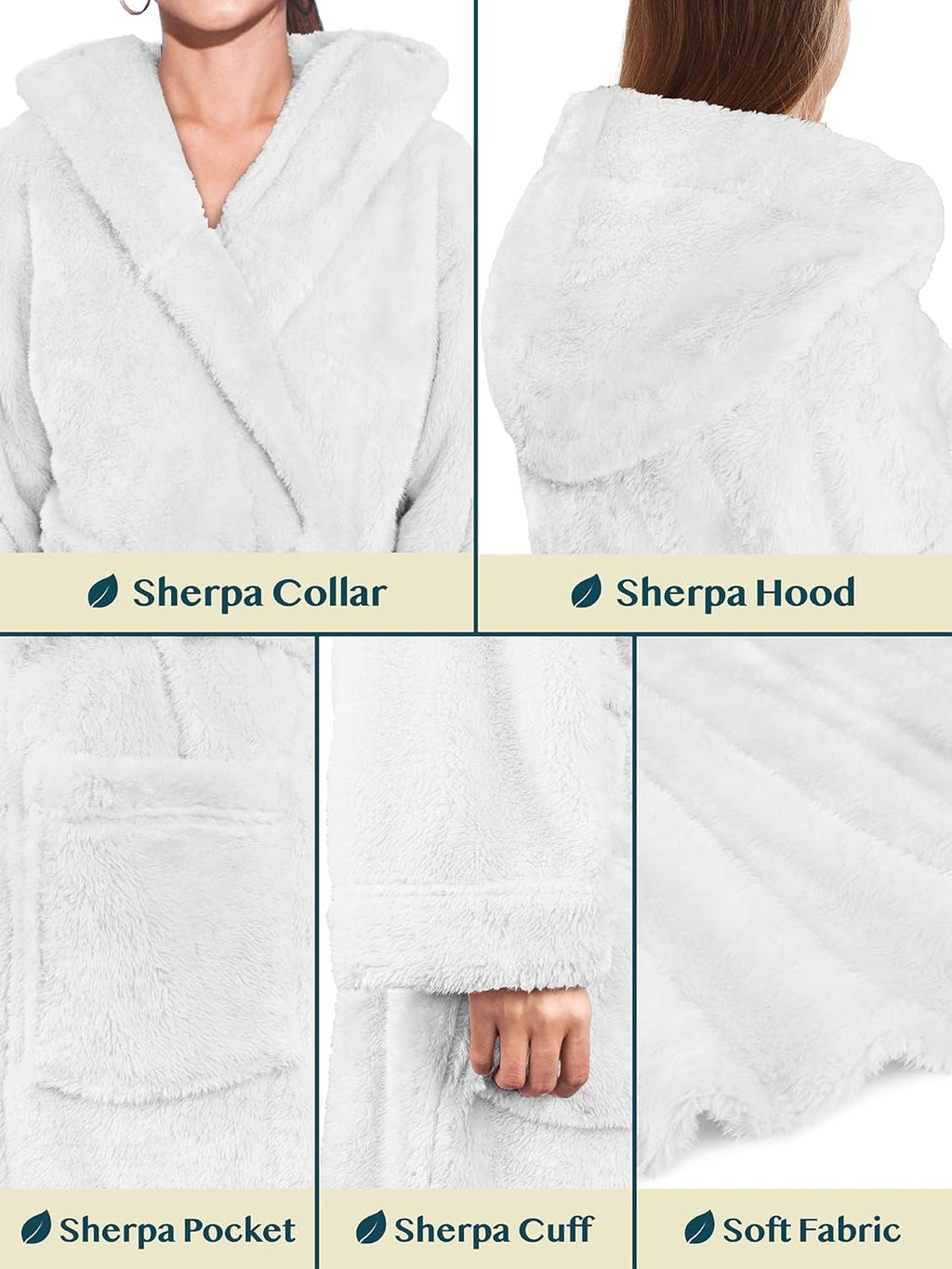 Women Hooded Plush Soft Robe | Fluffy Warm Fleece Sherpa Shaggy Bathrobe