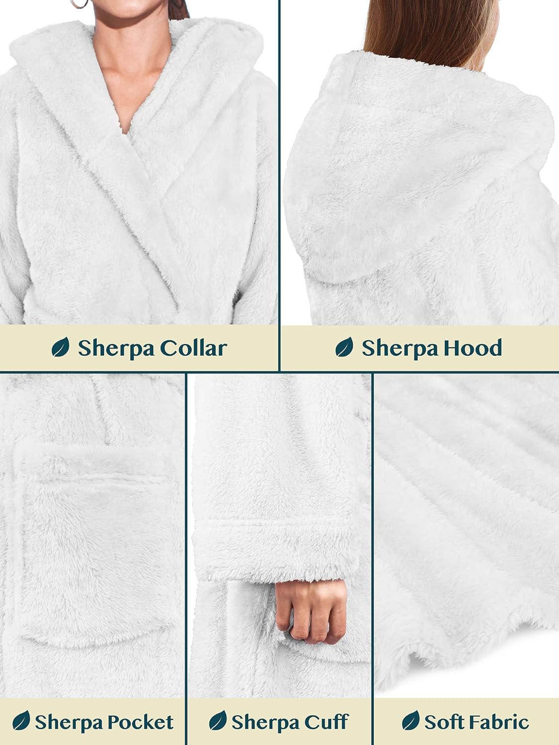 Women Hooded Plush Soft Robe | Fluffy Warm Fleece Sherpa Shaggy Bathrobe