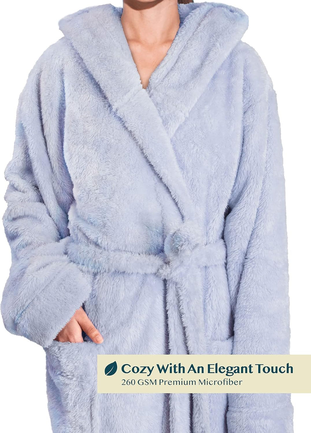 Women Hooded Plush Soft Robe | Fluffy Warm Fleece Sherpa Shaggy Bathrobe