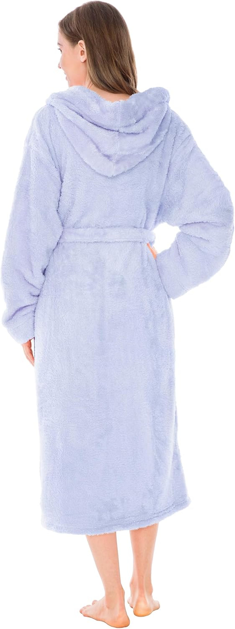 Women Hooded Plush Soft Robe | Fluffy Warm Fleece Sherpa Shaggy Bathrobe